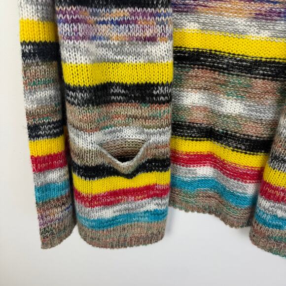 Misslook Womens Multi Stripe Open Front Yellow/Grey/Red Knit Sweater Cardigan - Picture 4 of 10